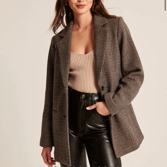 Abercrombie Plaid Blazer Coat NWOT size large Brown Plaid Academia - Picture 6 of 7